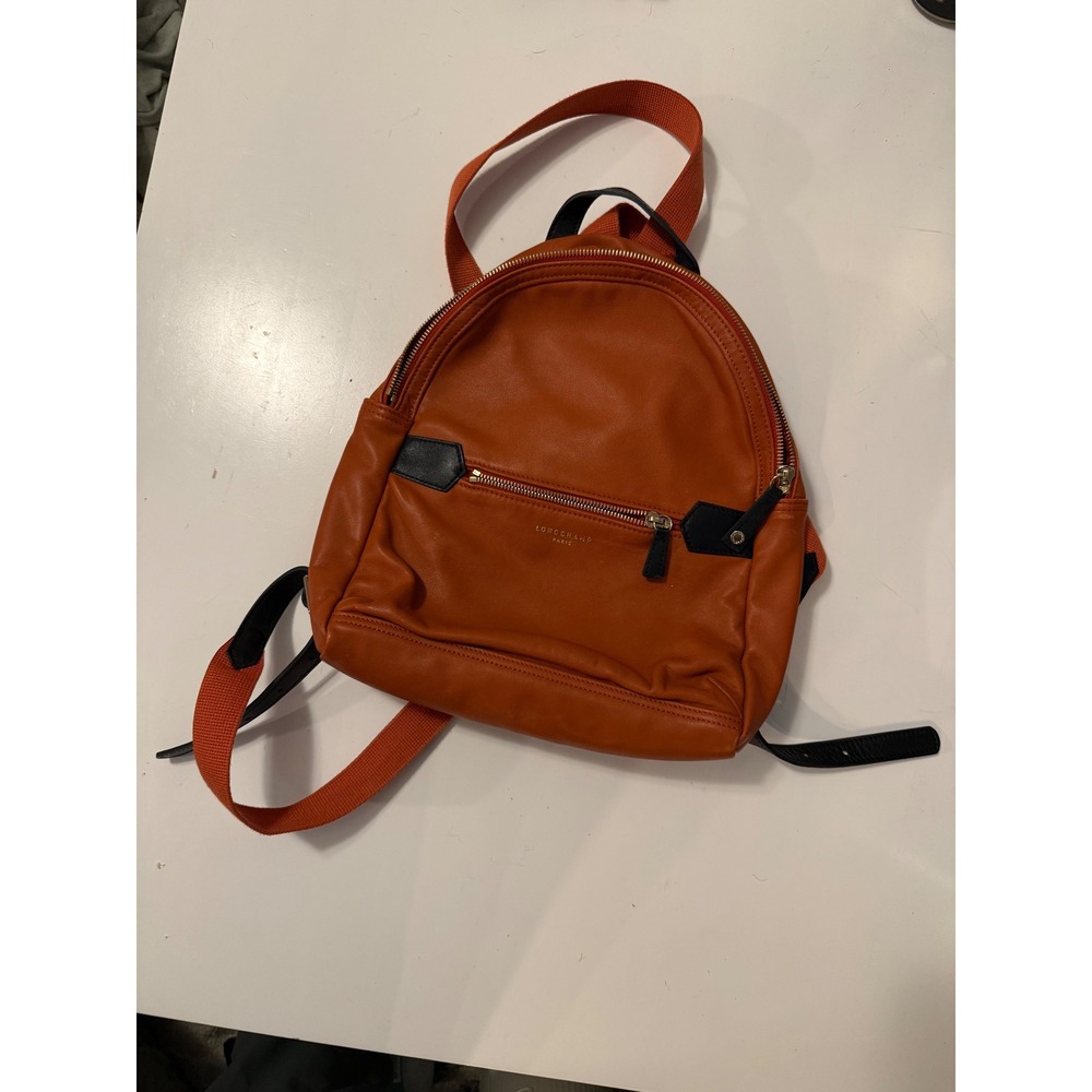 Rare Longchamp Paris Orange 2.0 Leather Backpack Gold Hardware